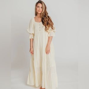 Enya Button Front Maxi Dress in Champagne - Maternity and Nursing Friendly